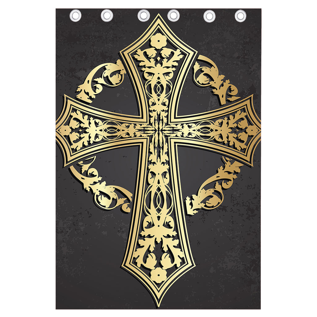 Ornamental Golden Cross Print Curtain