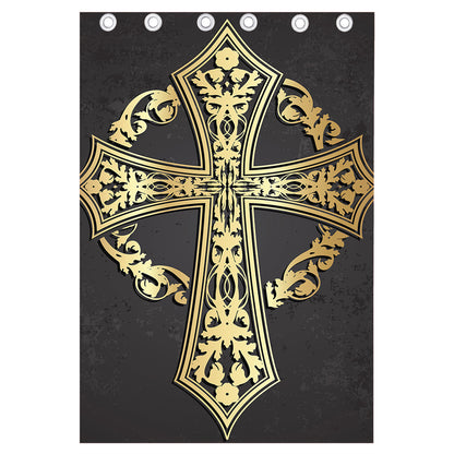 Ornamental Golden Cross Print Curtain