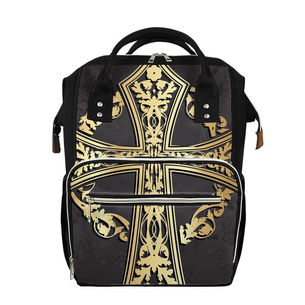 Ornamental Golden Cross Print Diaper Bag