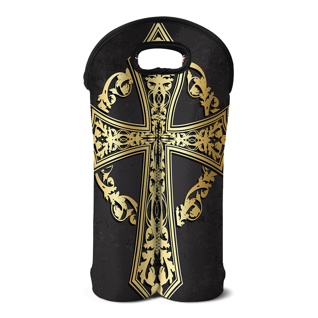 Ornamental Golden Cross Print Double Neoprene Wine Tote