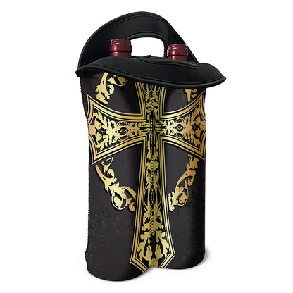 Ornamental Golden Cross Print Double Neoprene Wine Tote