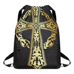 Ornamental Golden Cross Print Drawstring Backpack