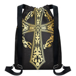 Ornamental Golden Cross Print Drawstring Backpack