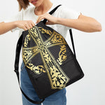 Ornamental Golden Cross Print Drawstring Backpack