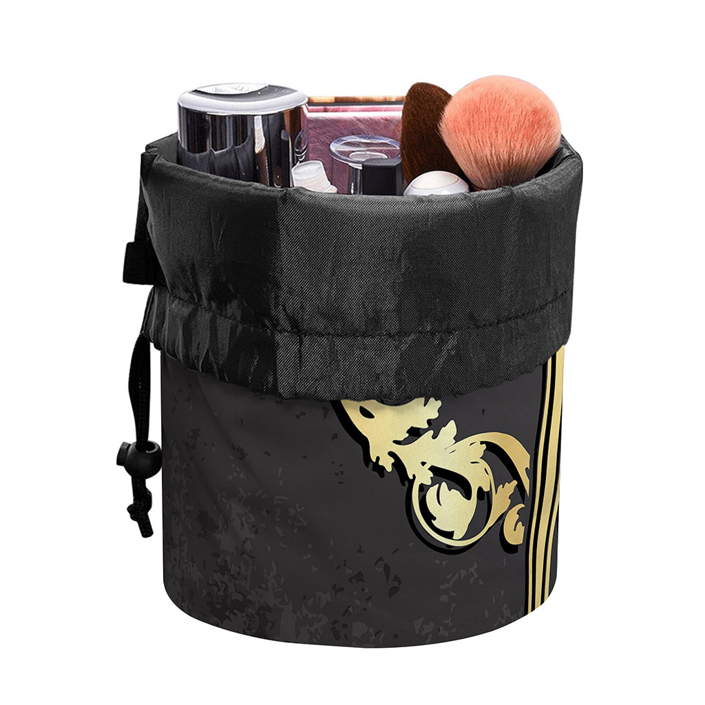Ornamental Golden Cross Print Drawstring Makeup Bag