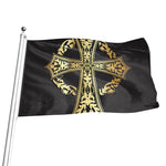 Ornamental Golden Cross Print Flag