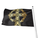 Ornamental Golden Cross Print Flag