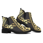 Ornamental Golden Cross Print Flat Ankle Boots