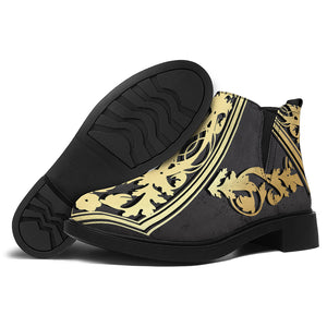 Ornamental Golden Cross Print Flat Ankle Boots