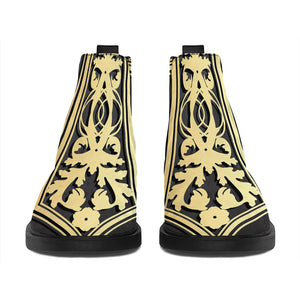 Ornamental Golden Cross Print Flat Ankle Boots