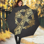 Ornamental Golden Cross Print Foldable Umbrella