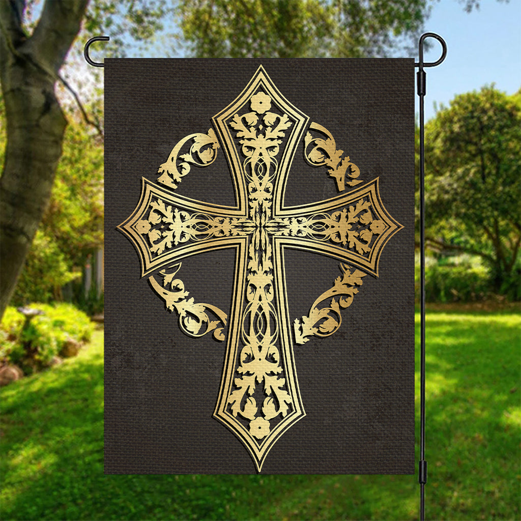 Ornamental Golden Cross Print Garden Flag