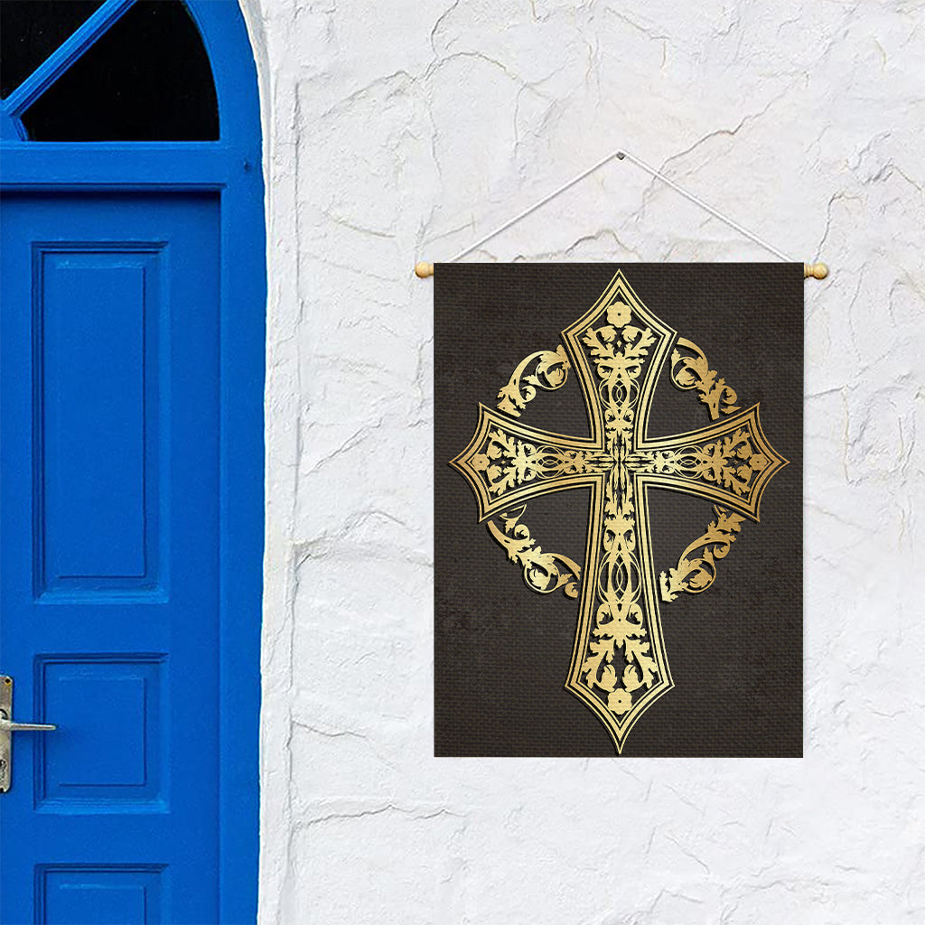 Ornamental Golden Cross Print Garden Flag