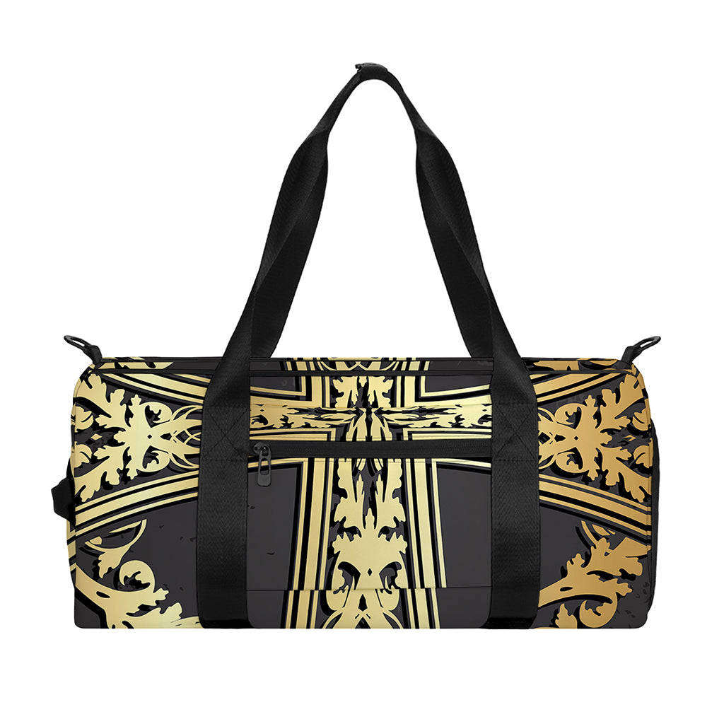 Ornamental Golden Cross Print Gym Bag