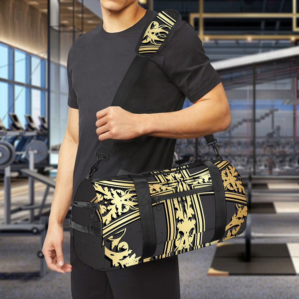 Ornamental Golden Cross Print Gym Bag