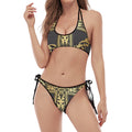 Ornamental Golden Cross Print Halter Scoop Tie Side Bikini