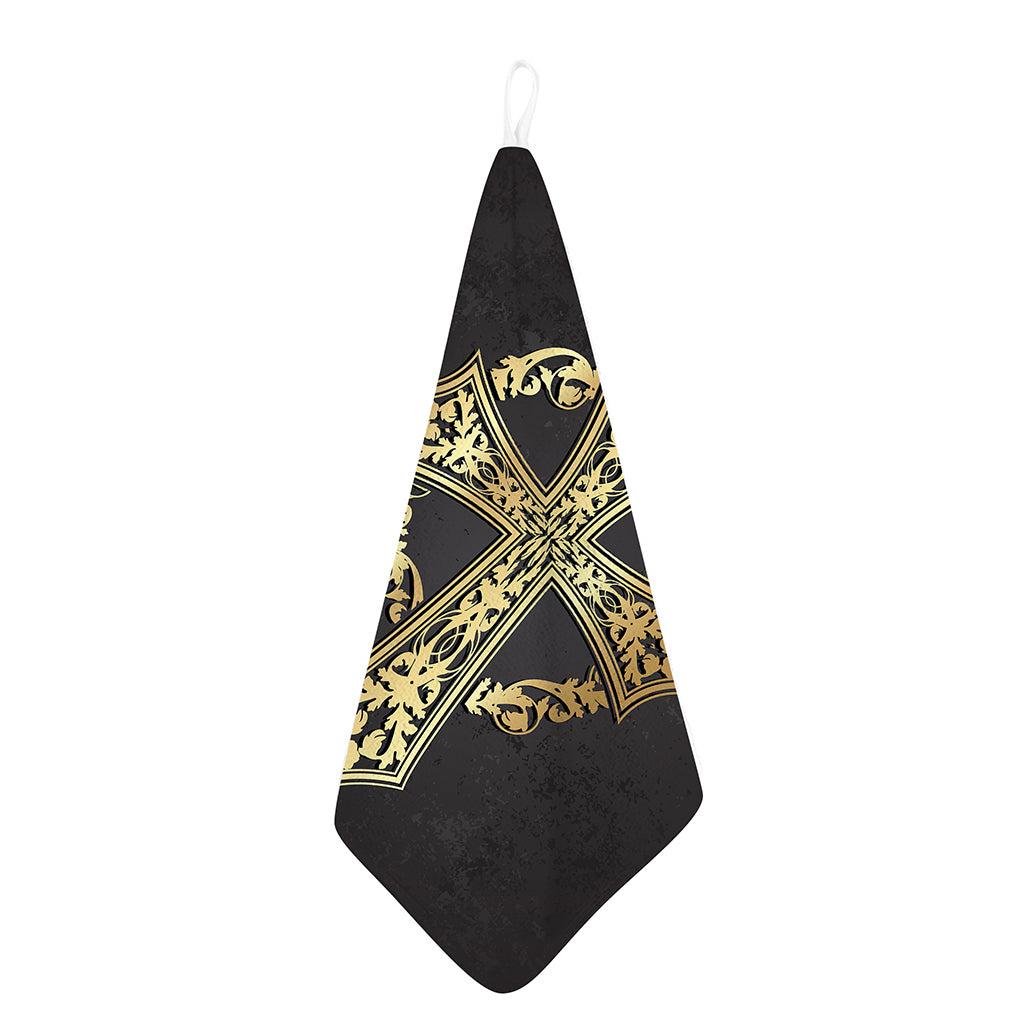 Ornamental Golden Cross Print Hand Towel