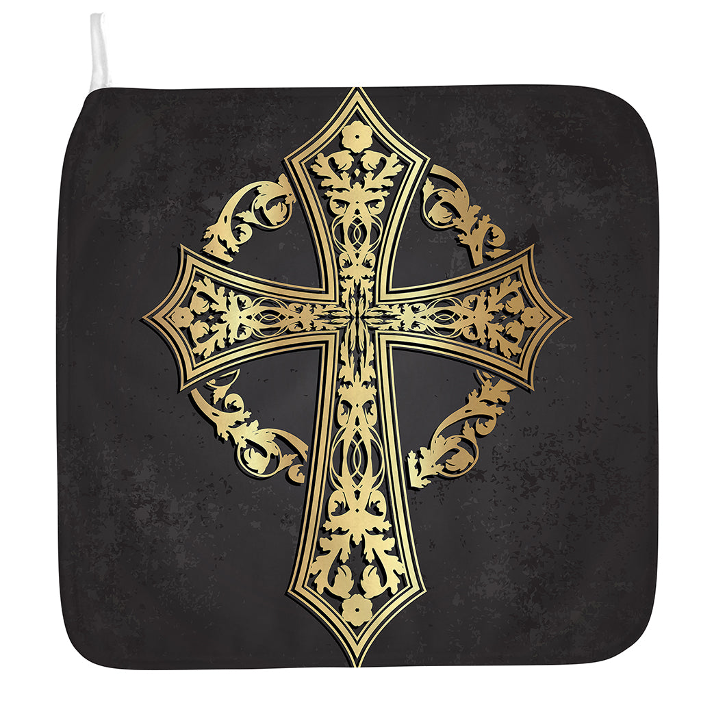 Ornamental Golden Cross Print Hand Towel
