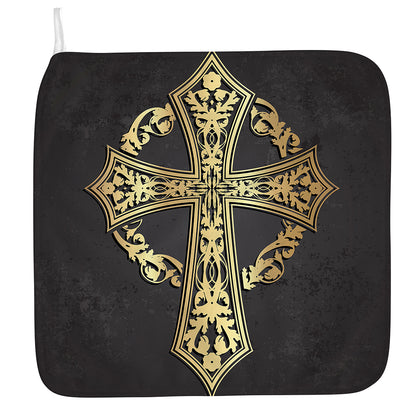 Ornamental Golden Cross Print Hand Towel