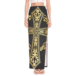 Ornamental Golden Cross Print High Slit Maxi Skirt