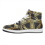 Ornamental Golden Cross Print High Top Leather Sneakers