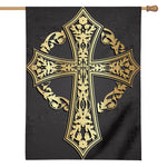 Ornamental Golden Cross Print House Flag
