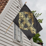 Ornamental Golden Cross Print House Flag