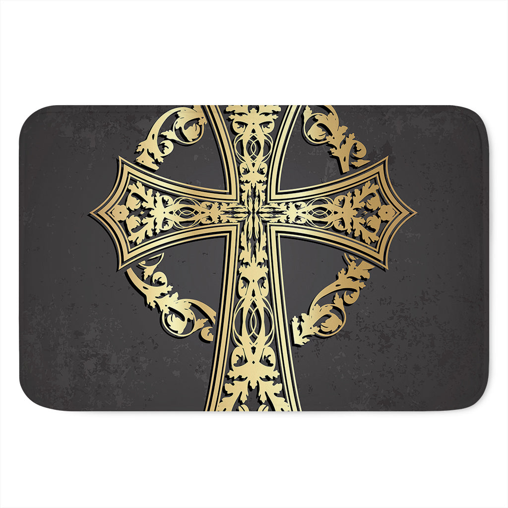 Ornamental Golden Cross Print Indoor Door Mat