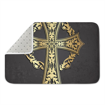 Ornamental Golden Cross Print Indoor Door Mat
