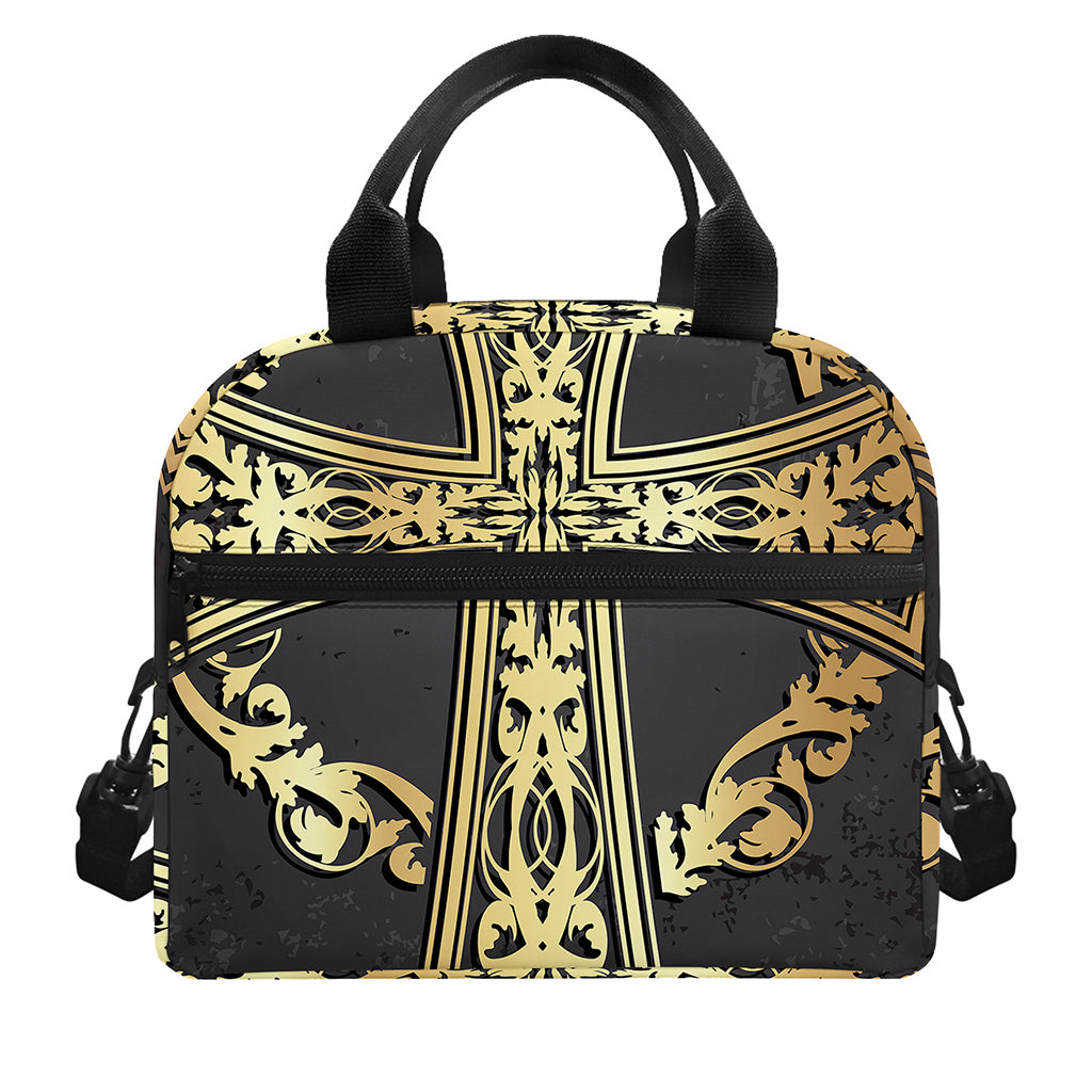 Ornamental Golden Cross Print Insulated Lunch Bag
