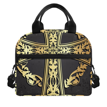 Ornamental Golden Cross Print Insulated Lunch Bag