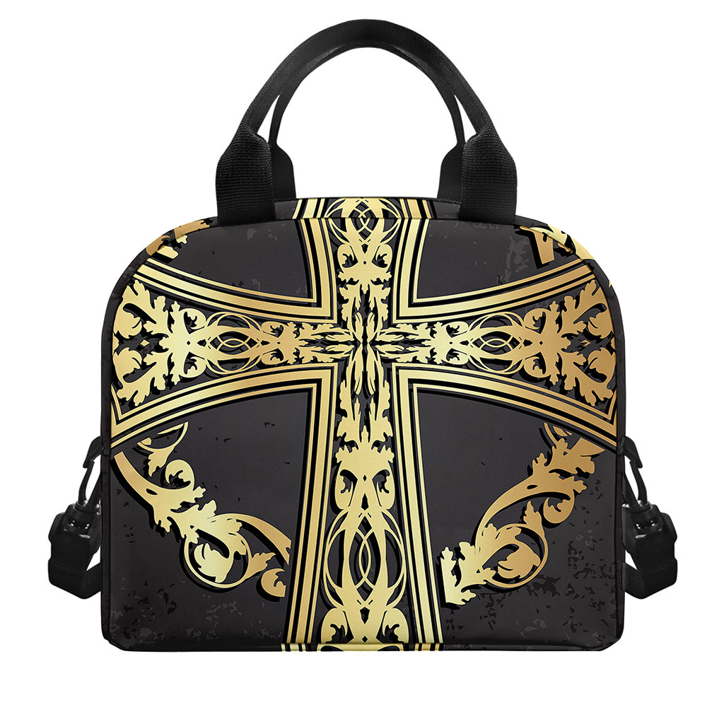 Ornamental Golden Cross Print Insulated Lunch Bag