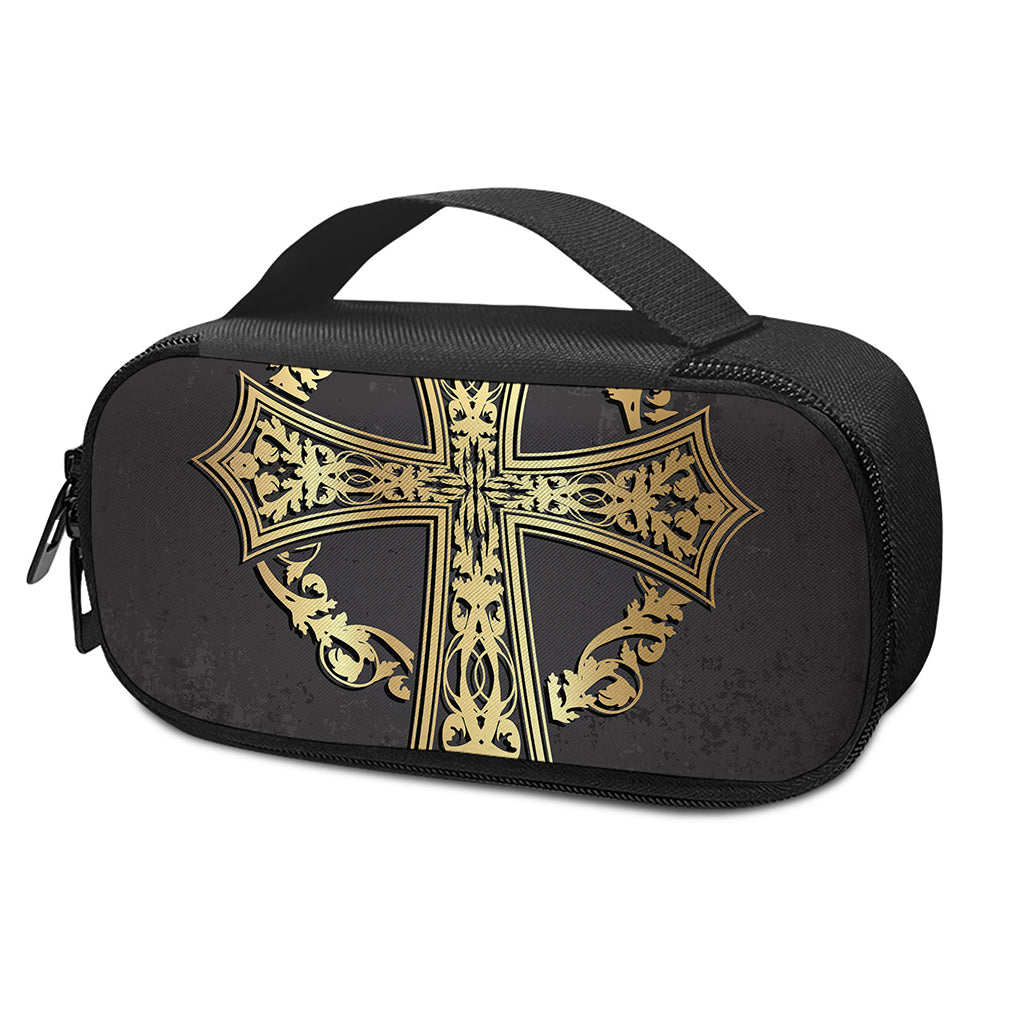 Ornamental Golden Cross Print Insulin Cooler Travel Case
