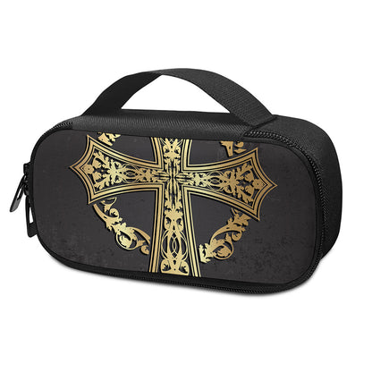 Ornamental Golden Cross Print Insulin Cooler Travel Case