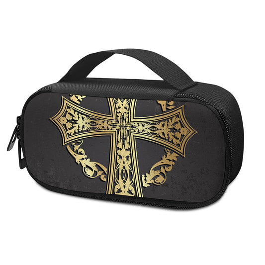 Ornamental Golden Cross Print Insulin Cooler Travel Case