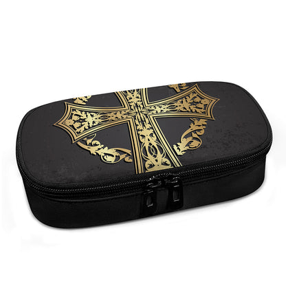 Ornamental Golden Cross Print Insulin Cooler Travel Case