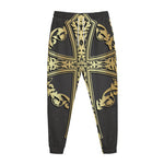Ornamental Golden Cross Print Jogger Pants