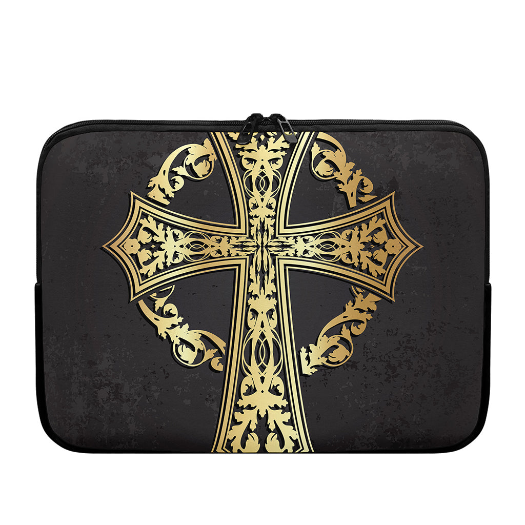 Ornamental Golden Cross Print Laptop Sleeve