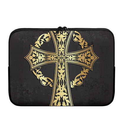 Ornamental Golden Cross Print Laptop Sleeve