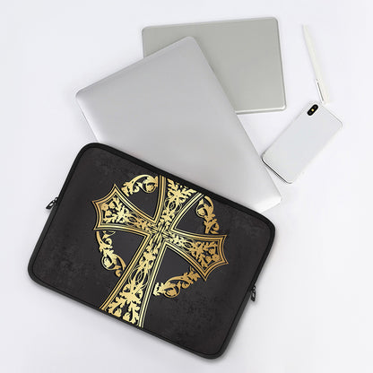 Ornamental Golden Cross Print Laptop Sleeve