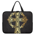 Ornamental Golden Cross Print Laptop Sleeve With Handle