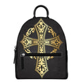 Ornamental Golden Cross Print Leather Backpack