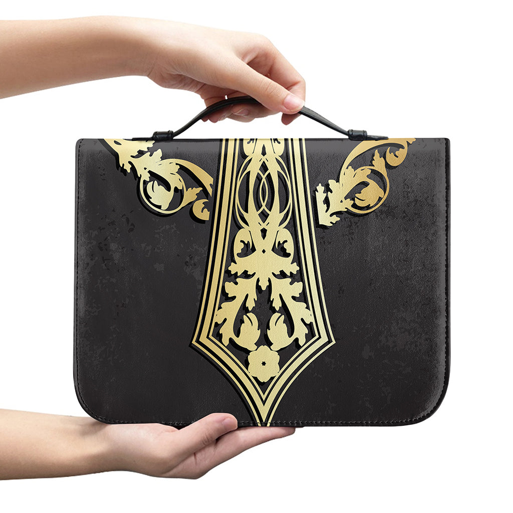 Ornamental Golden Cross Print Leather Bible Cover
