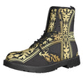 Ornamental Golden Cross Print Lace-Up Boots