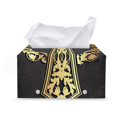 Ornamental Golden Cross Print Leather Tissue Box Cover