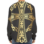 Ornamental Golden Cross Print Long Sleeve Baseball Jersey