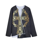 Ornamental Golden Cross Print Long Sleeve Short Coat