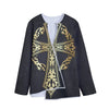 Ornamental Golden Cross Print Long Sleeve Short Coat