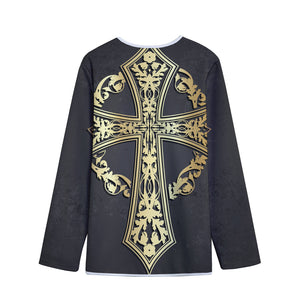 Ornamental Golden Cross Print Long Sleeve Short Coat