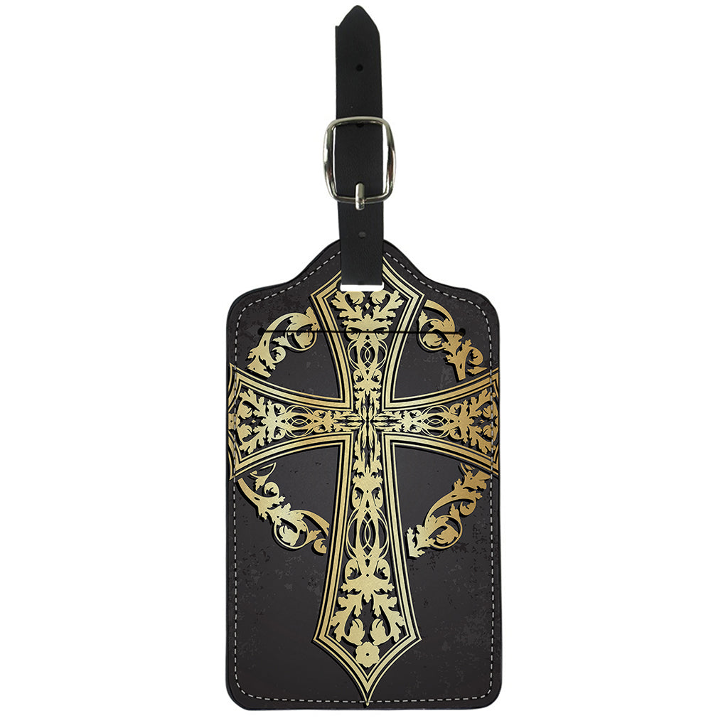 Ornamental Golden Cross Print Luggage Tag